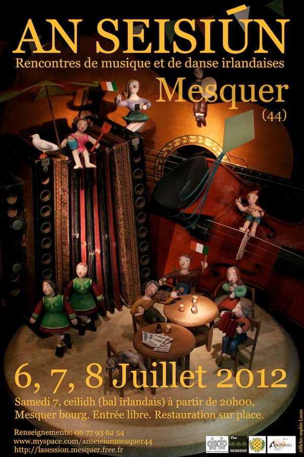 Affiche colorée festival musique irlandaise An Seisiún, Mesquer